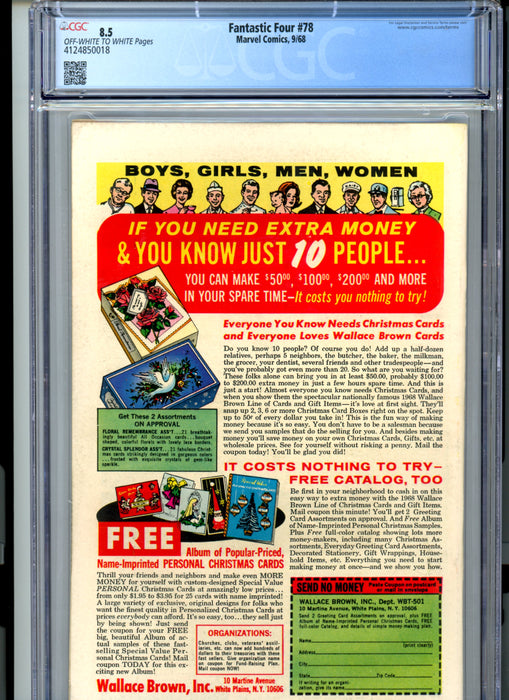 CGC 8.5 Fantastic Four #78 Wizard Appearance