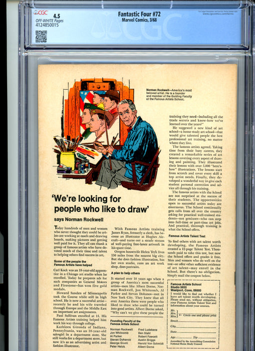 CGC 4.5 Fantastic Four #72 Silver Surfer & Watcher Appearance