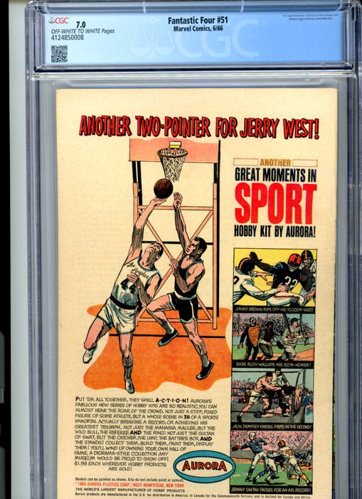 CGC 7.0 Fantastic Four #51 1st app of Negative Zone. 2nd app Wyatt Wingfoot