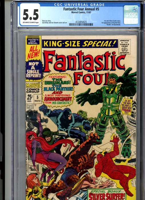 CGC 5.5 Fantastic Four Annual #5 1st solo Silver Surfer Story. 1st app Psycho-Man