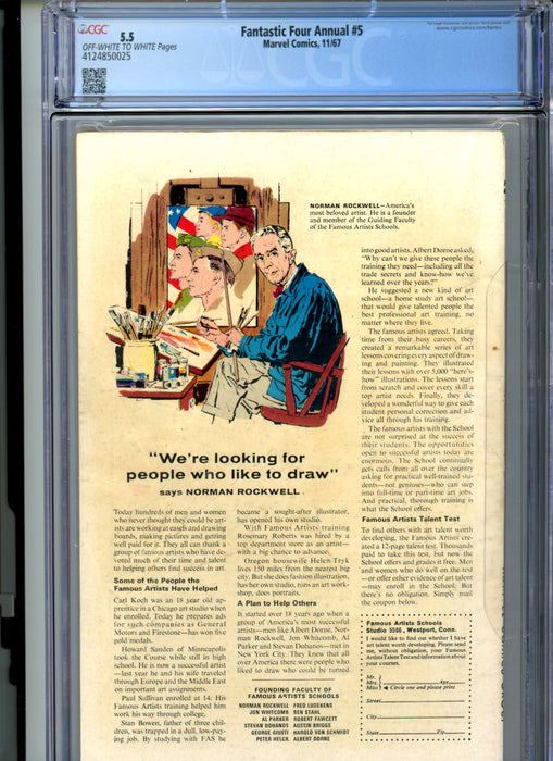 CGC 5.5 Fantastic Four Annual #5 1st solo Silver Surfer Story. 1st app Psycho-Man