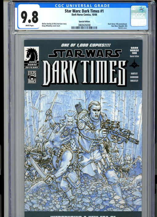 CGC 9.8 Star Wars: Dark Times #1 Special Edition Sketch Cover 1:1000