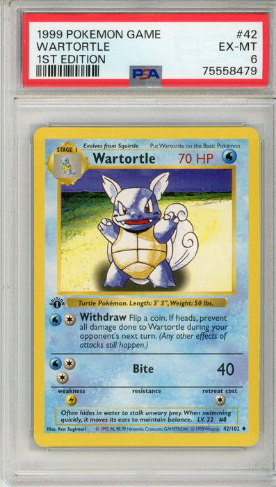 PSA 6 EX-MT Wartortle 1st Edition Shadowless Base Set 42/102