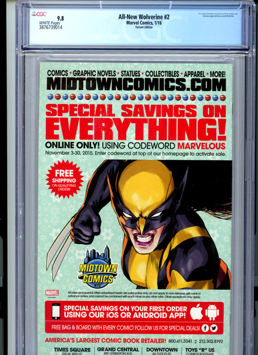 CGC 9.8 All-New Wolverine #2 Variant 1st Appearance Gabby