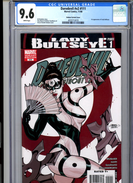 CGC 9.6 Daredevil #v2 #111 Dodson Variant 1st app Lady Bullseye