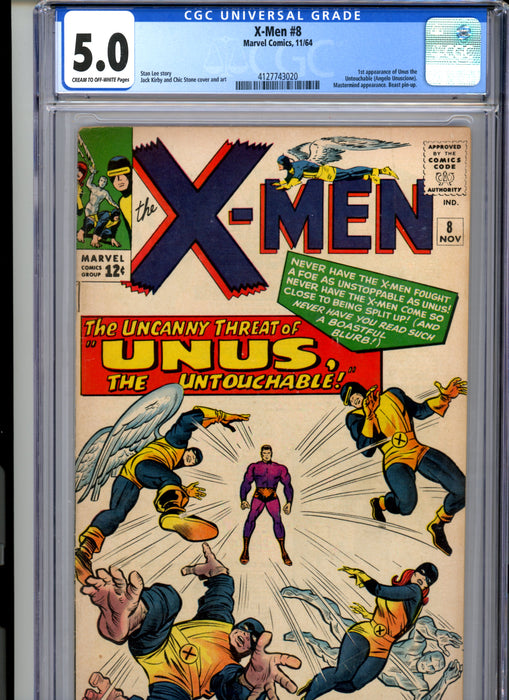 CGC 5.0 X-Men #8 1st app of the Unus the Untouchable, Mastermind app.