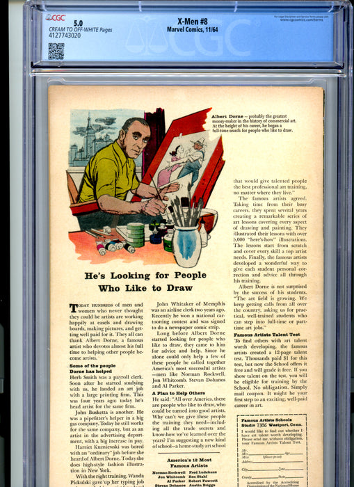 CGC 5.0 X-Men #8 1st app of the Unus the Untouchable, Mastermind app.