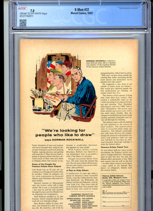 CGC 7.0 X-Men #37 1st app of Mutant-Master