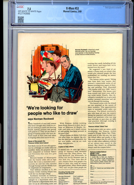 CGC 7.5 X-Men #53 Barry Windsor-Smith's 1st U.S Comic Book Work. Blastaar App.