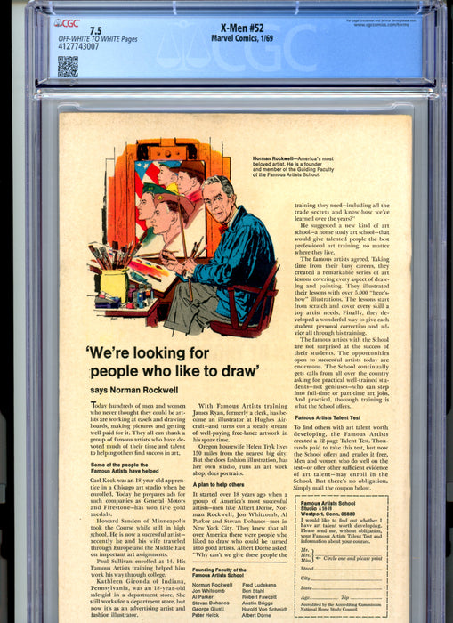 CGC 7.5 X-Men #52 1st full Erik the Red. Magneto Appearance.