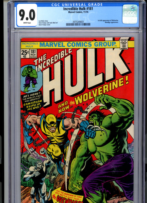CGC 9.0 Incredible Hulk #181 1st Full Appearance of Wolverine.