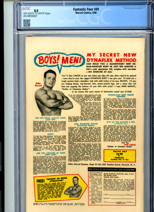 CGC 8.0 Fantastic Four #49 1st Full app of Galactus 2nd Silver Surfer. 1st Cover