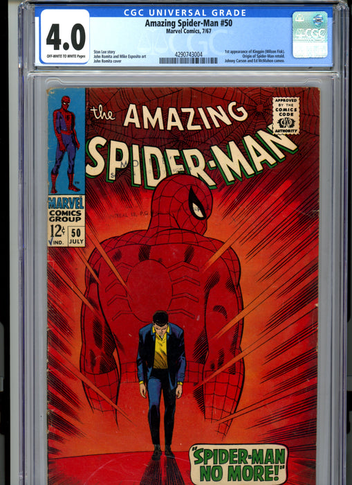CGC 4.0 Amazing Spider-Man #50 1st Kingpin Wilson Fisk. Origin retold.