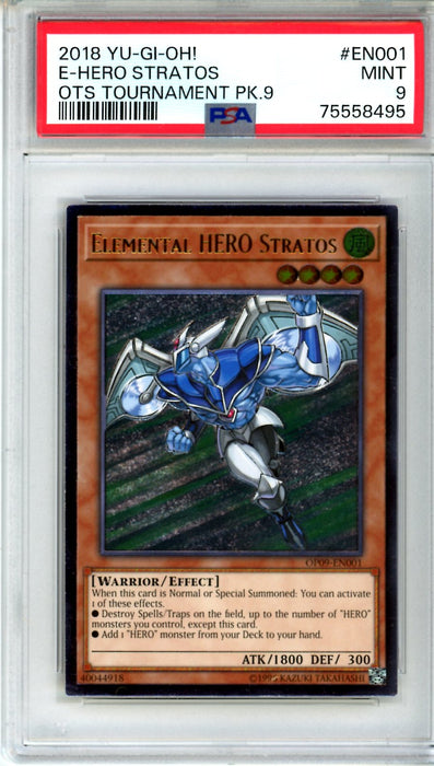 PSA 9 MINT Elemental HERO Stratos 2018 Yugioh! #EN001 OTS Pack 9