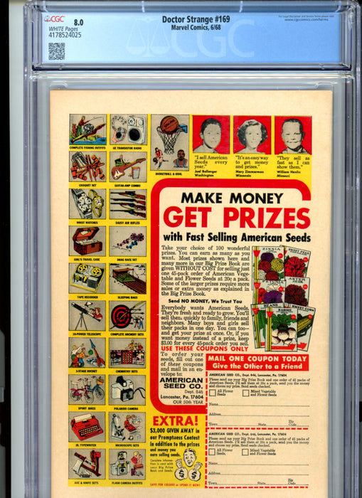 CGC 8.0 Doctor Strange #169 1st Doctor Strange in his own Title.