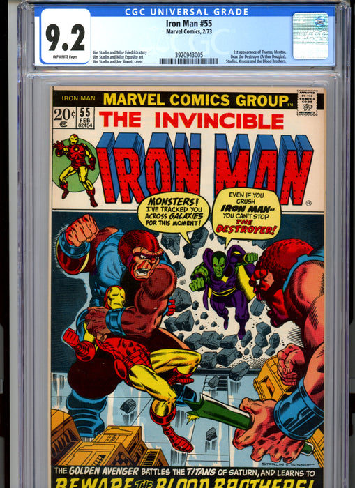 CGC 9.2 Iron Man #55 1st App of Thanos, Mentor, Drax, Starfox, Kornos