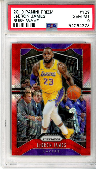 PSA 10 GEM MT LeBron James 2019 Panini Prizm #129 Ruby Wave