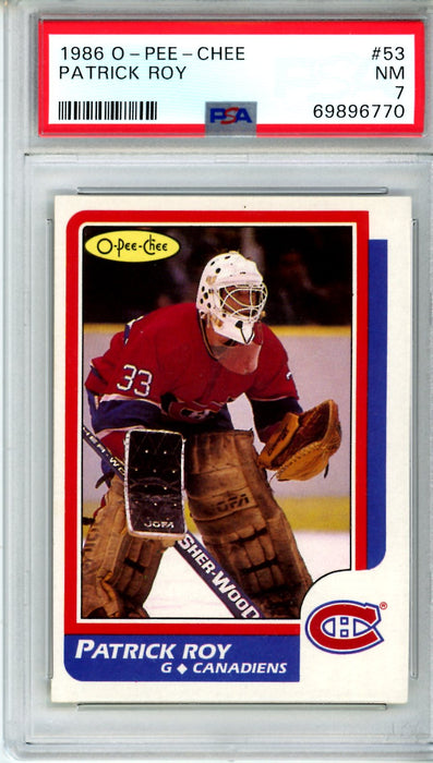 PSA 7 NM Patrick Roy 1986 O-Pee-Chee #53