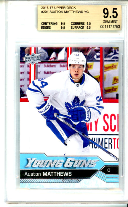 BGS 9.5 GEM MINT Auston Matthews Young Guns 2016-17 Upper Deck #201