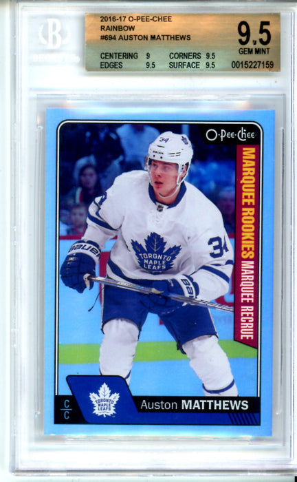 BGS 9.5 GEM MINT Auston Matthews 2016-17 O-Pee-Chee Rainbow #694