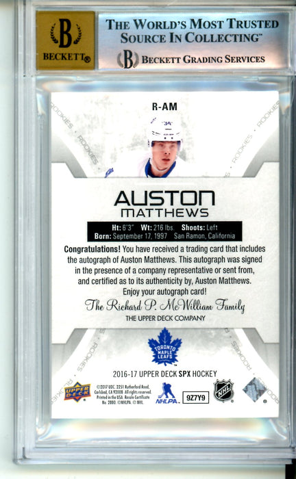 BGS 8.5 NM-MT+ Auto 10 Auston Matthews Auto 2016-17 SPX Rookies Blue #RAM 10/10