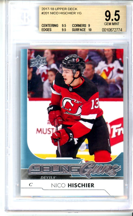 BGS 9.5 GEM MINT Nico Hischier Young Guns 2017-18 Upper Deck #201