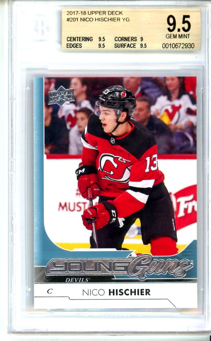 BGS 9.5 GEM MINT Nico Hischier Young Guns 2017-18 Upper Deck #201