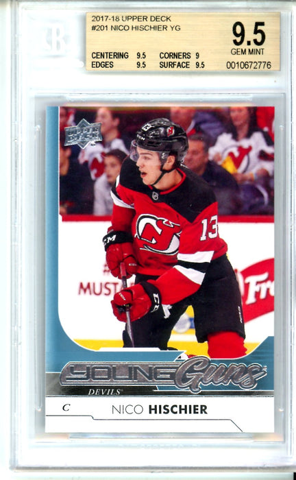 BGS 9.5 GEM MINT Nico Hischier Young Guns 2017-18 Upper Deck #201