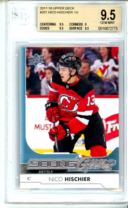 BGS 9.5 GEM MINT Nico Hischier Young Guns 2017-18 Upper Deck #201