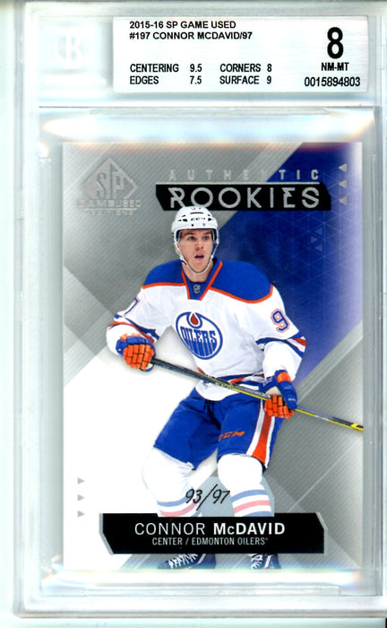 BGS 8 NM-MT Connor McDavid 93/97 2015-16 SP Game Used #197