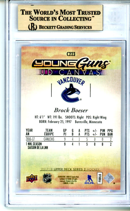 BGS 9.5 GEM MINT Brock Boeser Young Guns 2017-18 Upper Deck Canvas #C223