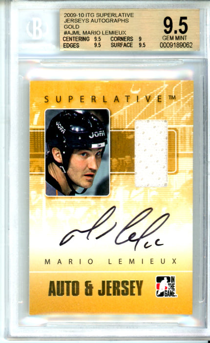 BGS 9.5 GEM MINT Auto 10 Mario Lemieux 2009-10 ITG Superlative Jerseys Autographs Gold