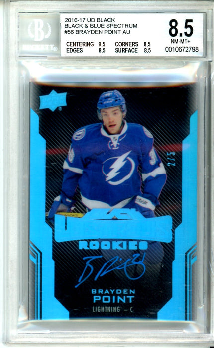 BGS 8.5 NM-MT+ Auto 10 Brayden Point 2016-17 UD Black Black & Blue Spectrum #56