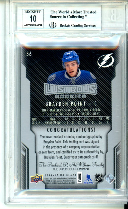 BGS 8.5 NM-MT+ Auto 10 Brayden Point 2016-17 UD Black Black & Blue Spectrum #56