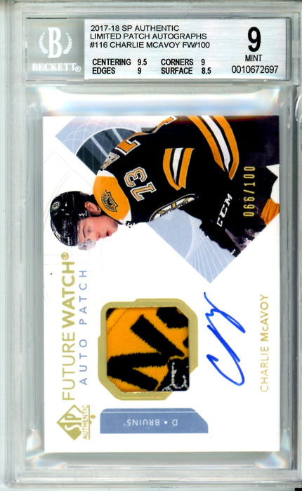 BGS 9 MINT Auto 10 Charlie McAvoy Future Watch Auto 2017-18 SP Authentic Limited Patch