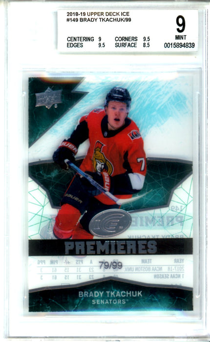 BGS 9 MINT Brady Tkachuk 79/99 2018-19 Upper Deck ICE #149