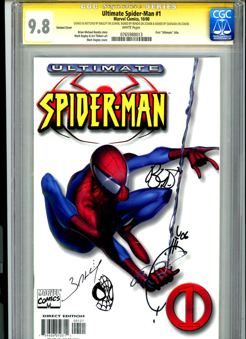 CGC 9.8 Ultimate Spider-Man #1 Signed & Sketch Bagley | Bendis, Quesada Signed