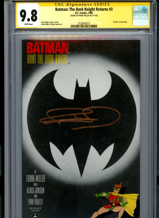 CGC 9.8 Signature Series Batman: The Dark Knight Returns #3 Signed Miller Death of Joker