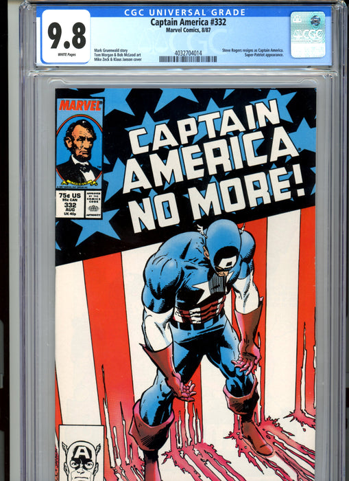 CGC 9.8 Captain America #332 Steve Rogers resigns as Captain America
